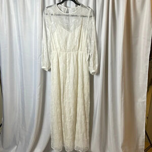 ModCloth Ivory Lace Maxi Dress Long Sleeve Sheer Overlay Lined Size S